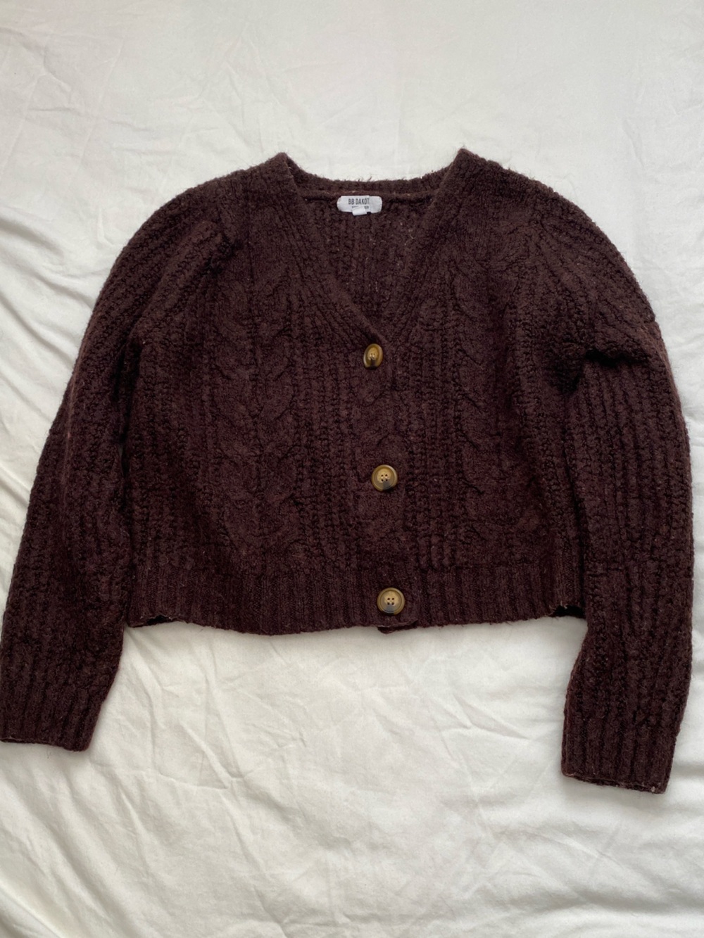 Brown Button Up Cable Knit Cardigan Sweater